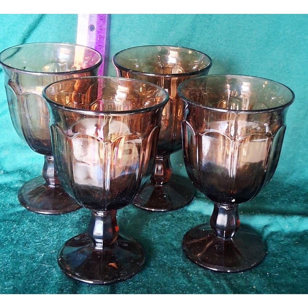 Vtg Noritake Provincial Brown Paneled Water Glass Goblet 70s 80s Set of 4